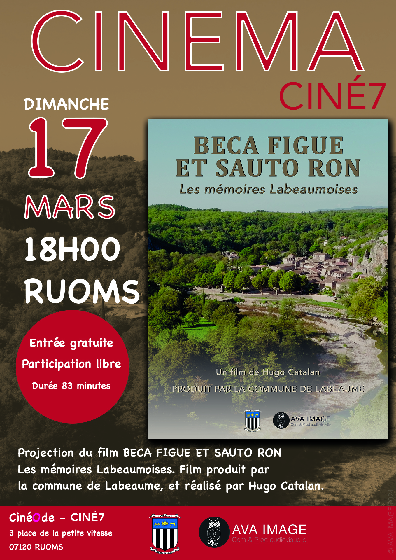 affiche Cine7 de la projection du film Beca Figue et Sauto Ron